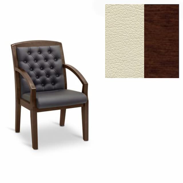 Кресло посетителя Юнитекс Граф+с утяжкой экокожа премиум светло-бежевая CN1112/дерево-орех гамильтон