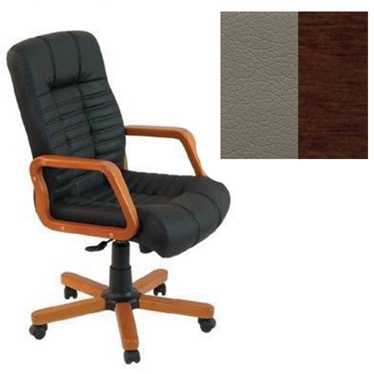 Кресло Юнитекс Атлант HW экокожа премиум серо-коричневая CN6/дерево-орех гамильтон
