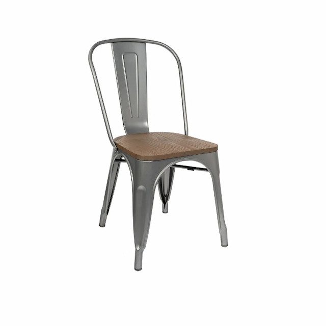 Стул Клен TOLIX сгр041 с деревянным сиденьем (серебристый матовый, темное дерево)